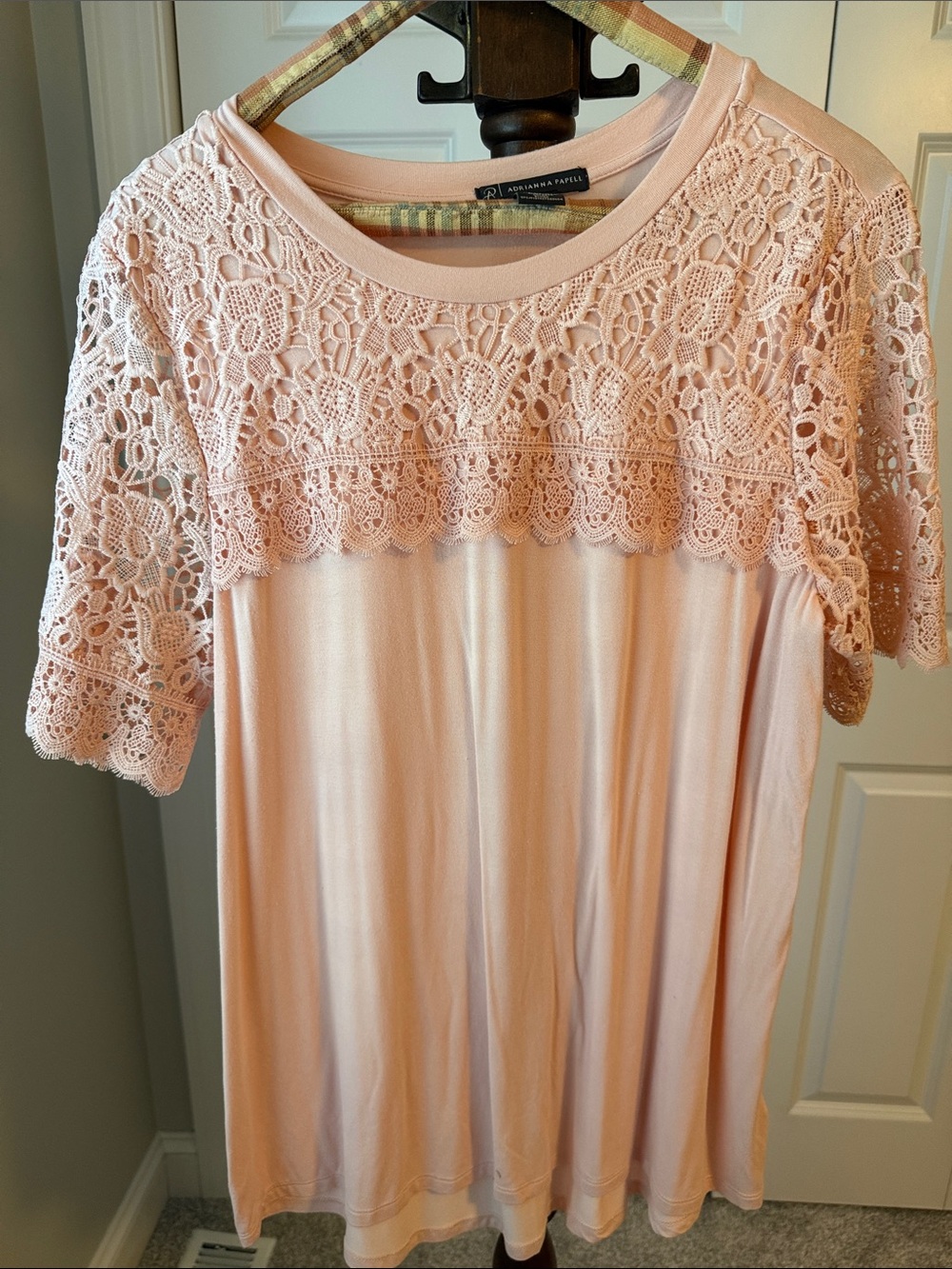 Adrianna Papell Blush Pink Crochet Yoke Tunic - Large